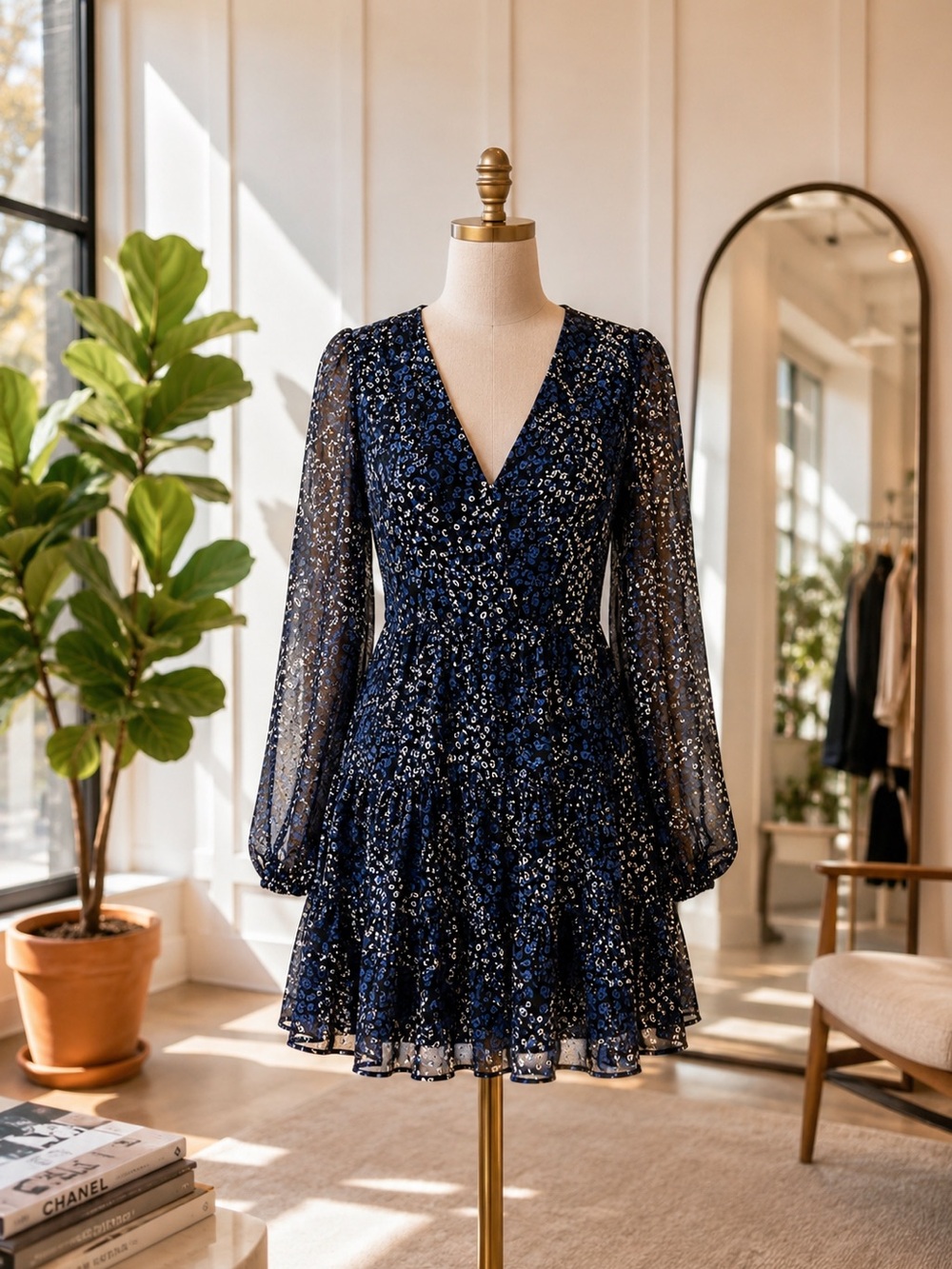 NWT Ted Baker Trissa Metallic Blue Tiered Mini Dress Sz 3 US 8